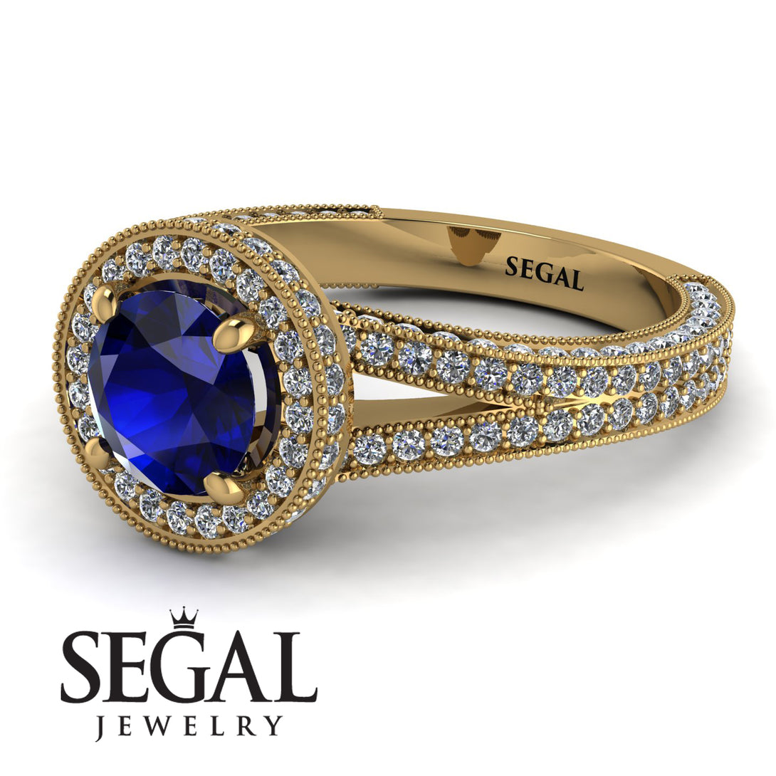Milgrain Round Sapphire Engagement Ring - Payton No. 13