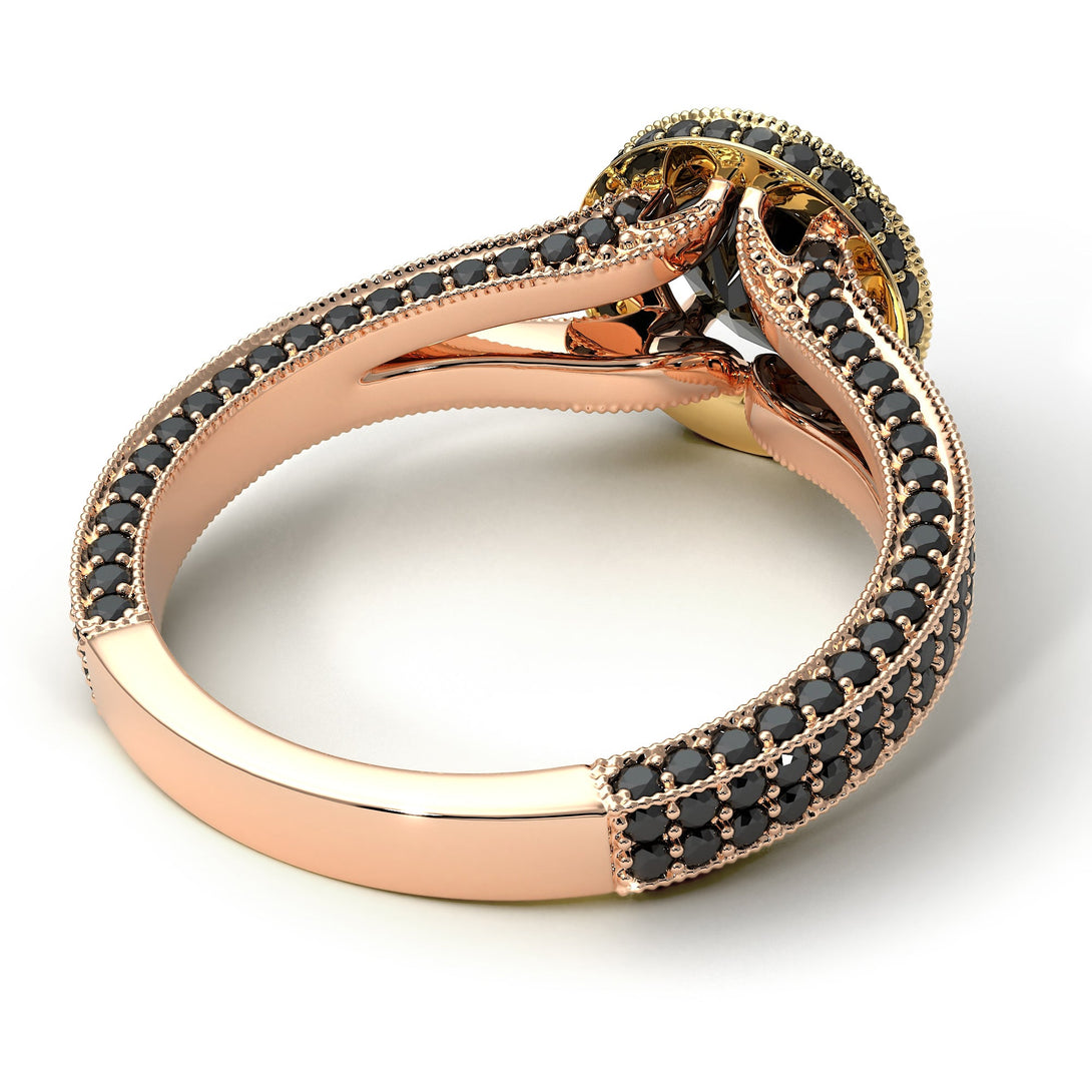 Two Tones Milgrain Round Black Diamond Engagement Ring - Payton No. 79