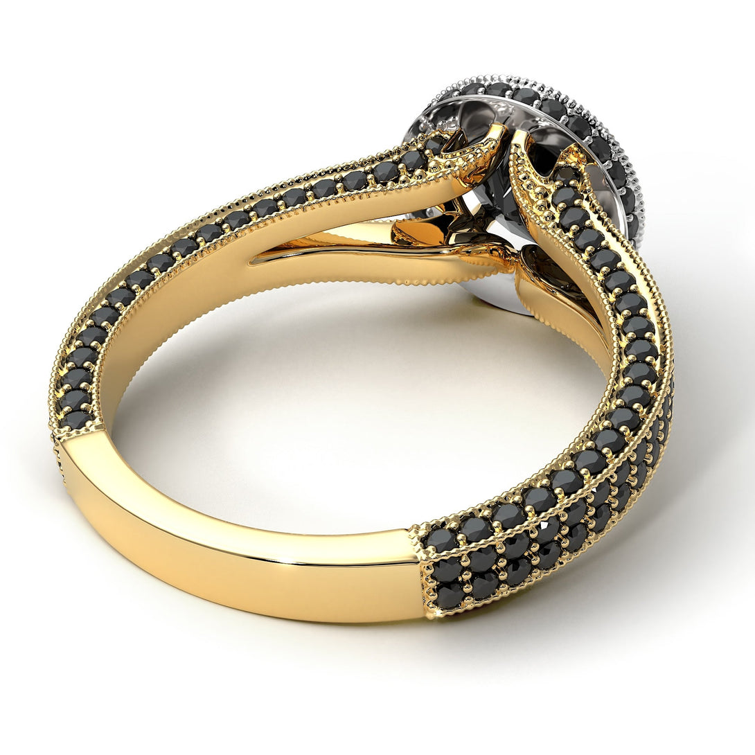 Two Tones Milgrain Round Black Diamond Engagement Ring - Payton No. 80