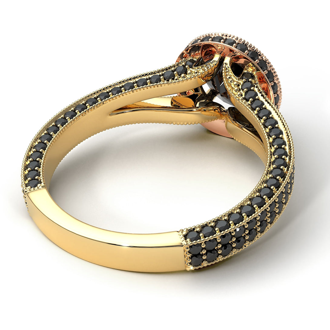 Two Tones Milgrain Round Black Diamond Engagement Ring - Payton No. 79