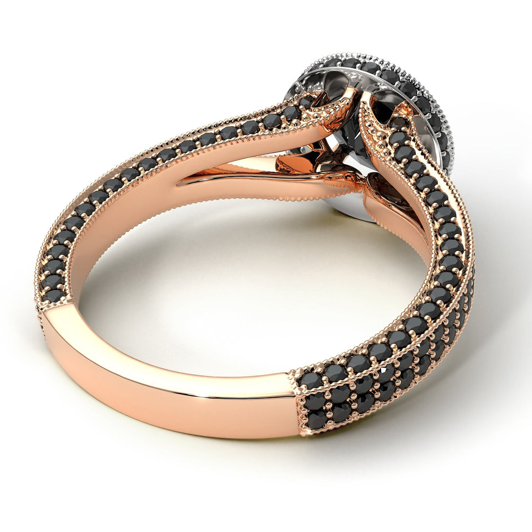Two Tones Milgrain Round Black Diamond Engagement Ring - Payton No. 81
