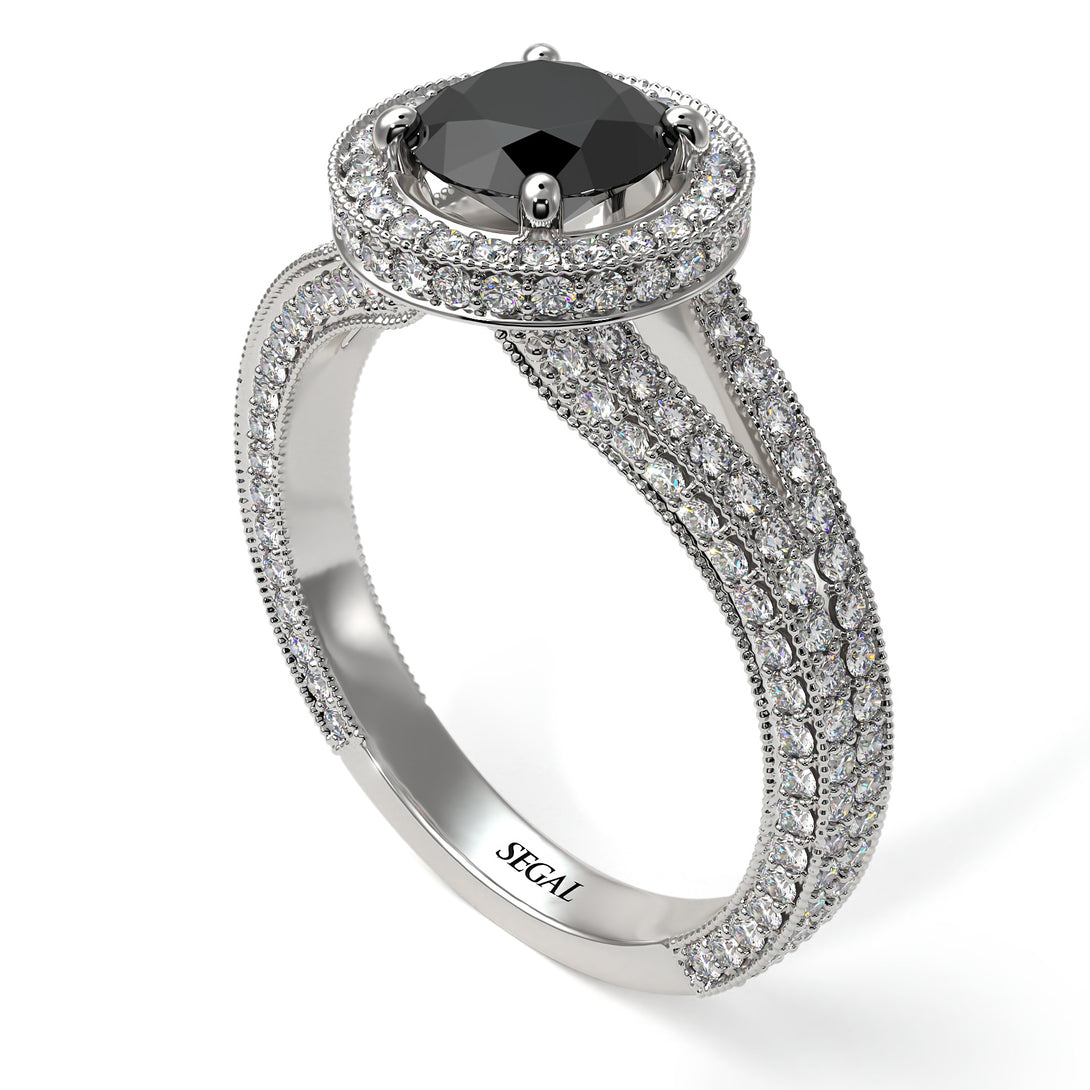 Milgrain Round Black Diamond Engagement Ring - Payton No. 9