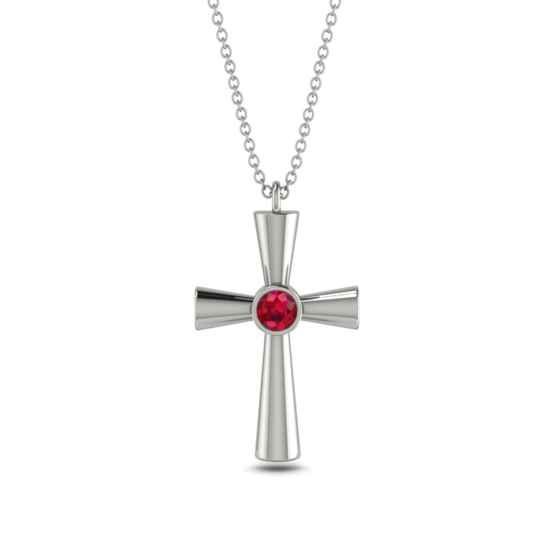 Minimalist Ruby Cross Necklace - Philip No. 12