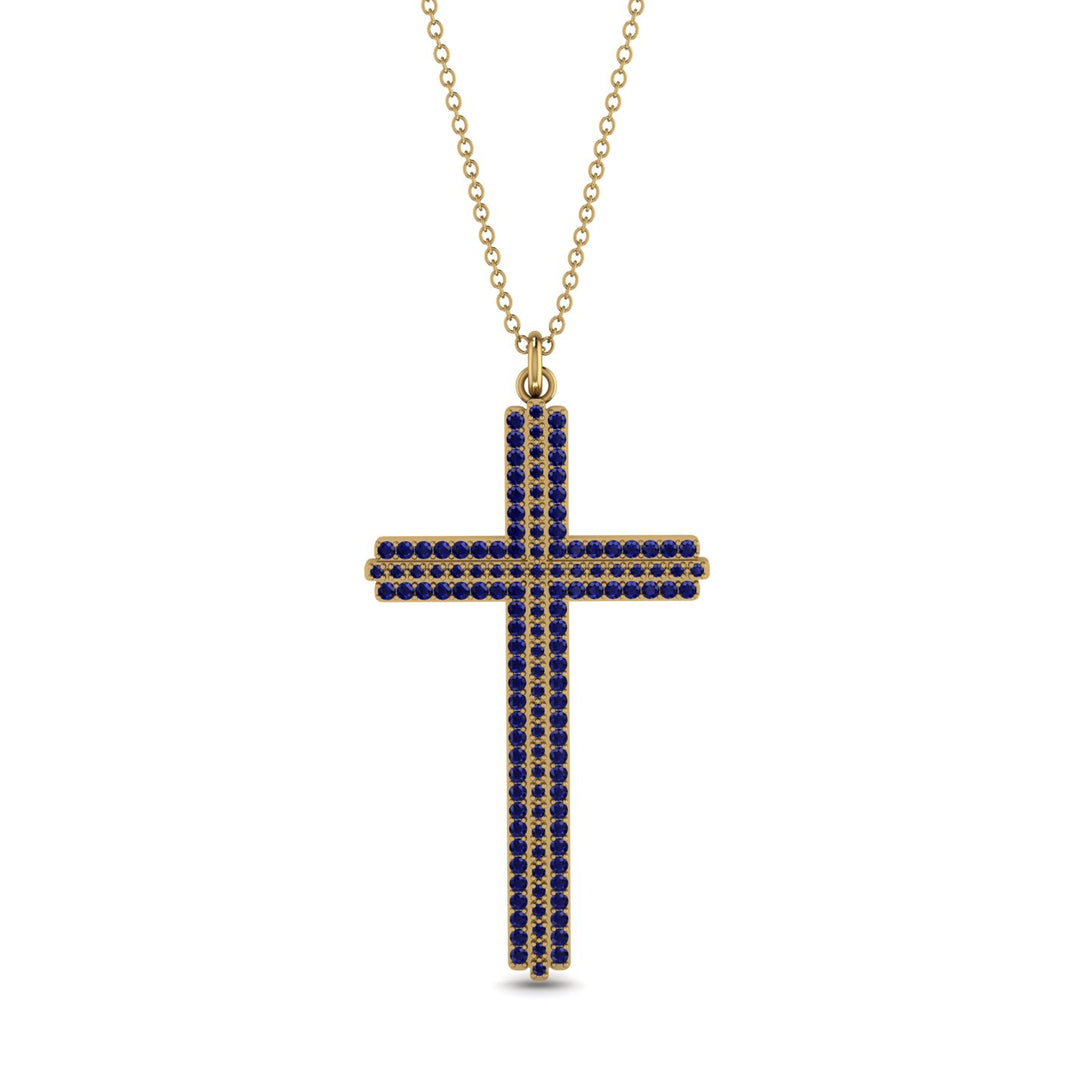 Minimalist Sapphire Cross Necklace - Aaron No. 13