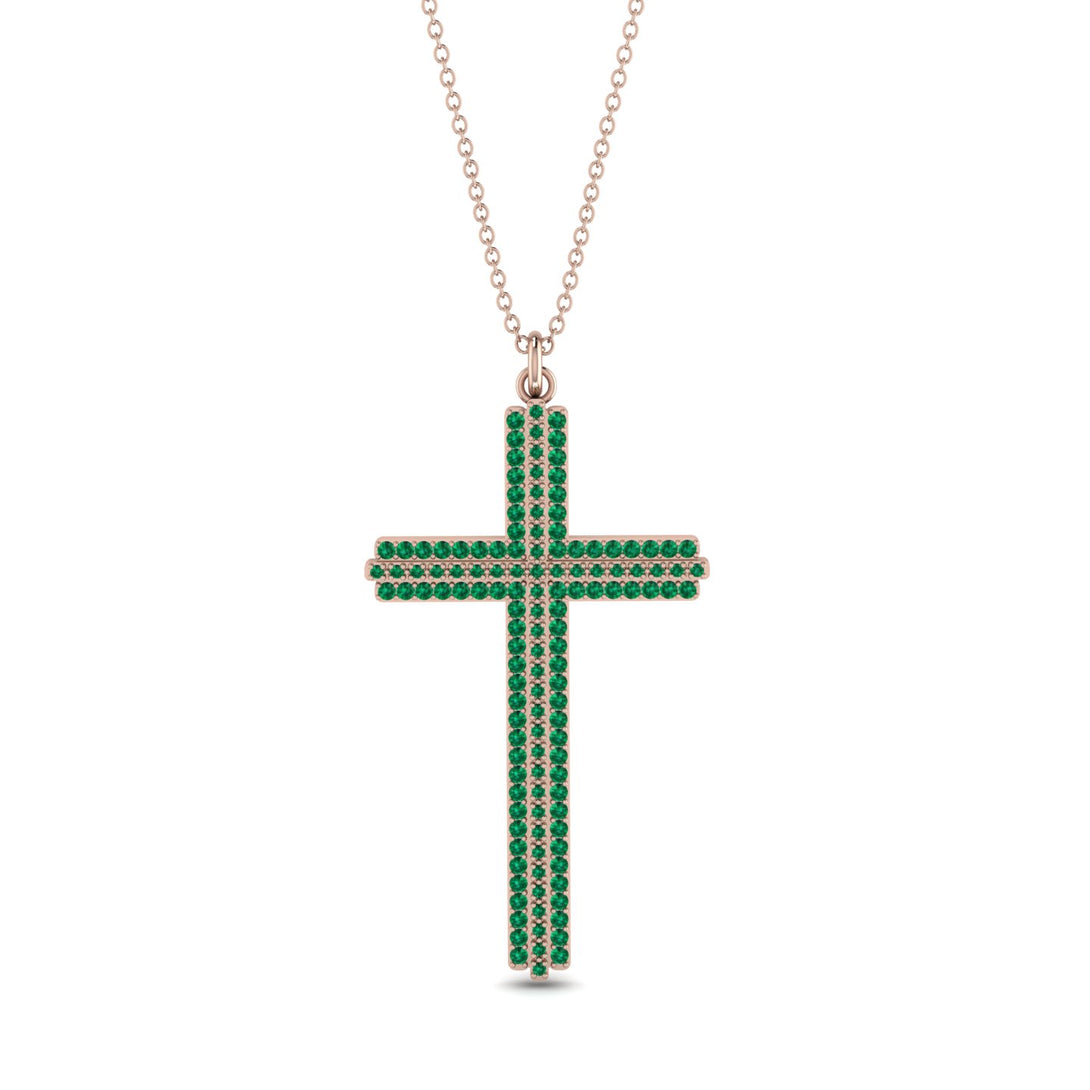 Minimalist Emerald Cross Necklace - Aaron No. 5