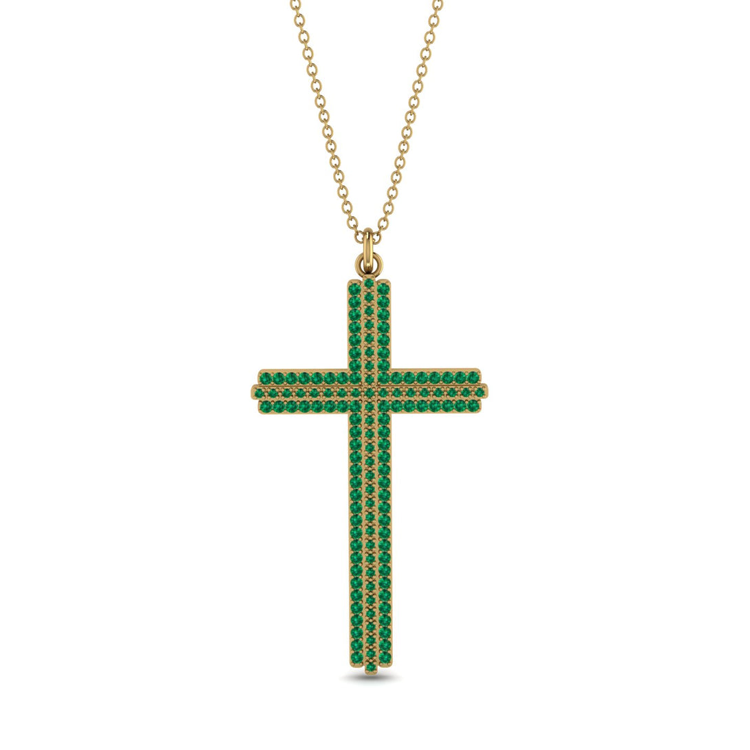Minimalist Emerald Cross Necklace - Aaron No. 4