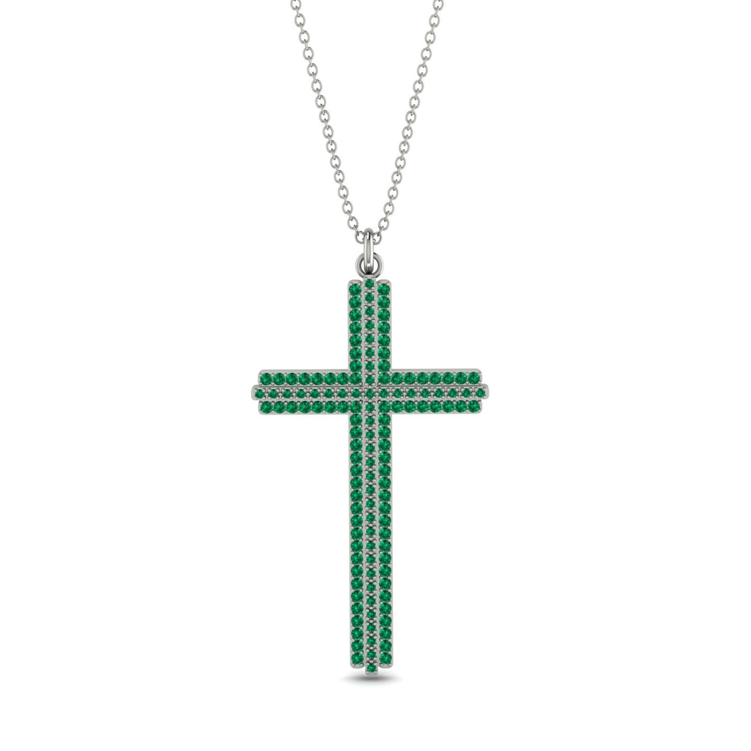 Minimalist Emerald Cross Necklace - Aaron No. 6