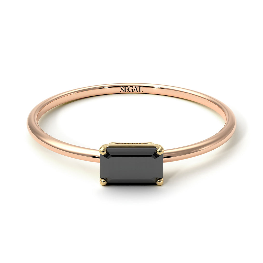 Two Tones Minimalist Emerald Cut Black Diamond Ring - Isla No. 19