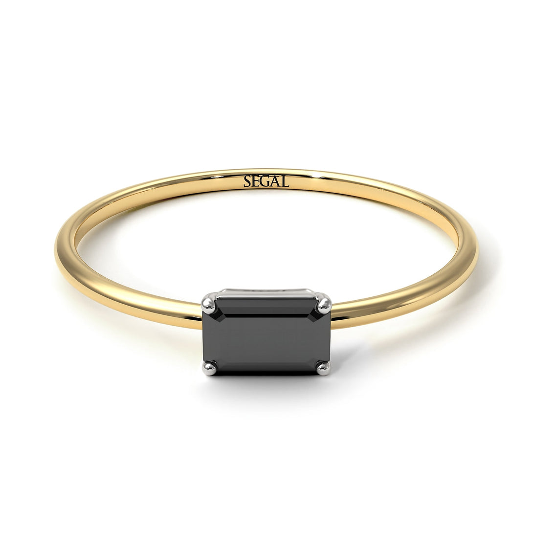 Two Tones Minimalist Emerald Cut Black Diamond Ring - Isla No. 20