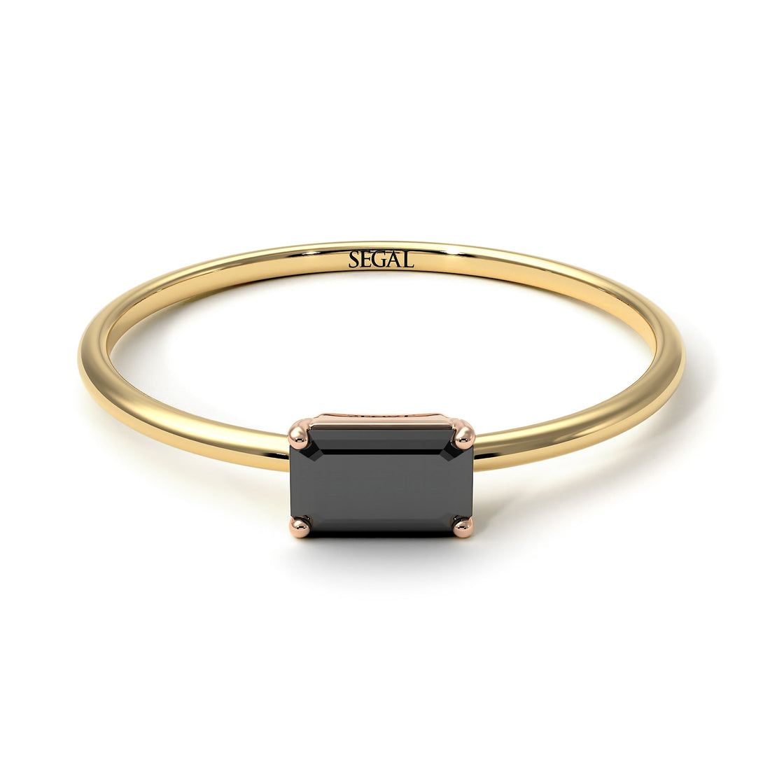 Two Tones Minimalist Emerald Cut Black Diamond Ring - Isla No. 19