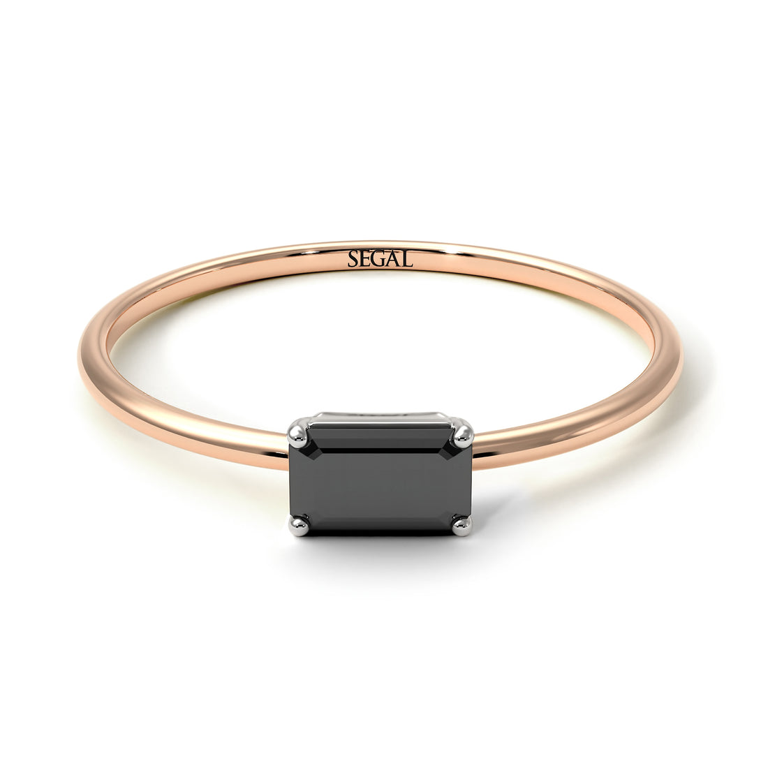 Two Tones Minimalist Emerald Cut Black Diamond Ring - Isla No. 21