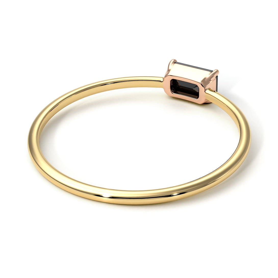 Two Tones Minimalist Emerald Cut Black Diamond Ring - Isla No. 19