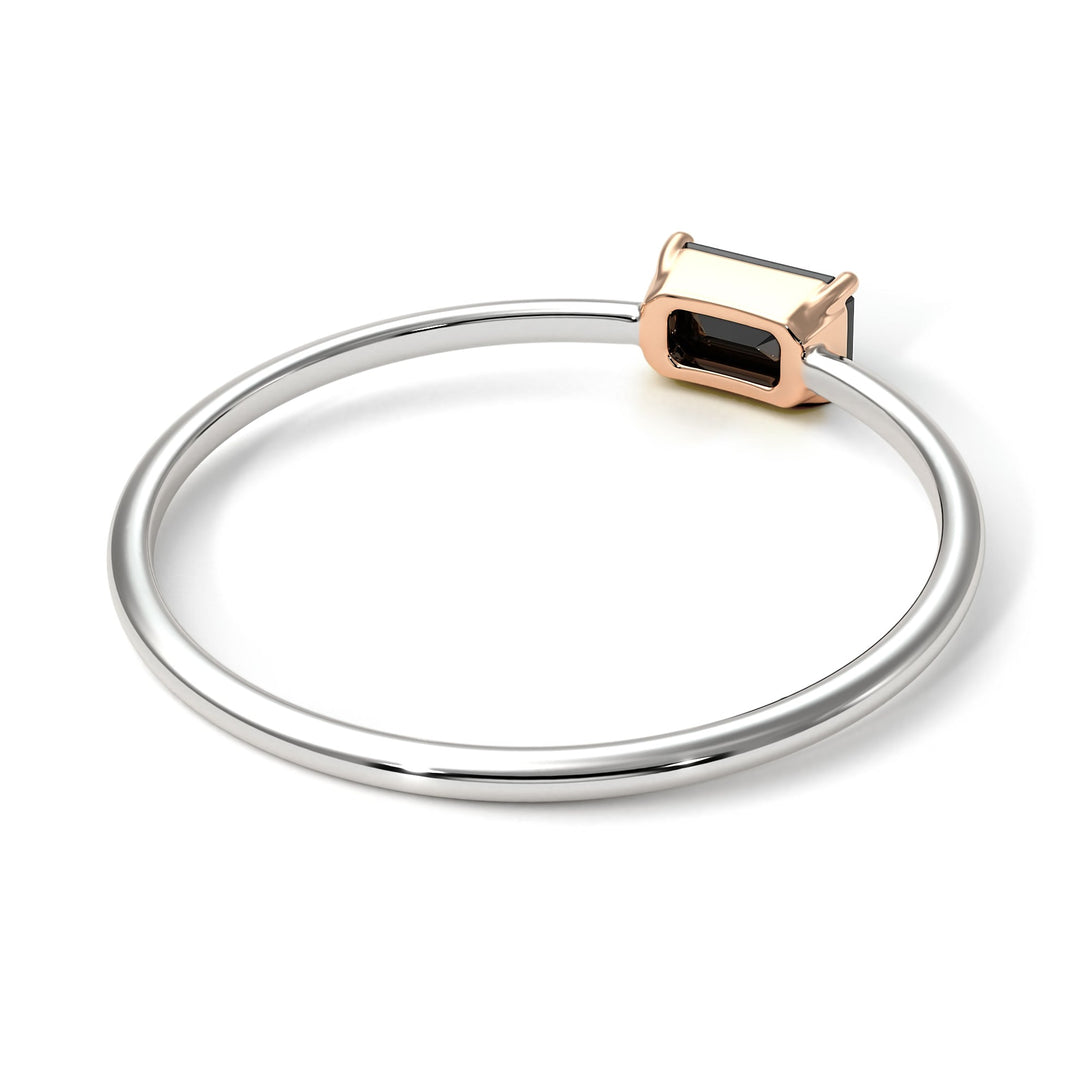 Two Tones Minimalist Emerald Cut Black Diamond Ring - Isla No. 21