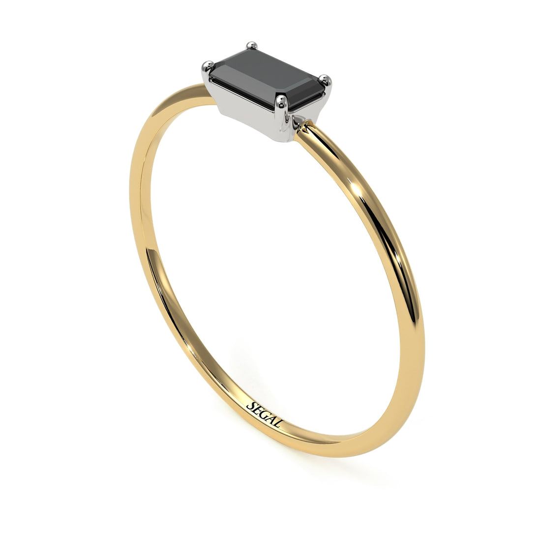 Two Tones Minimalist Emerald Cut Black Diamond Ring - Isla No. 20