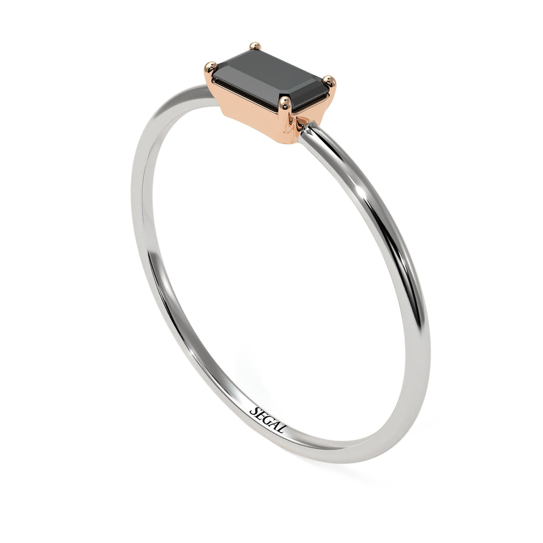 Two Tones Minimalist Emerald Cut Black Diamond Ring - Isla No. 21