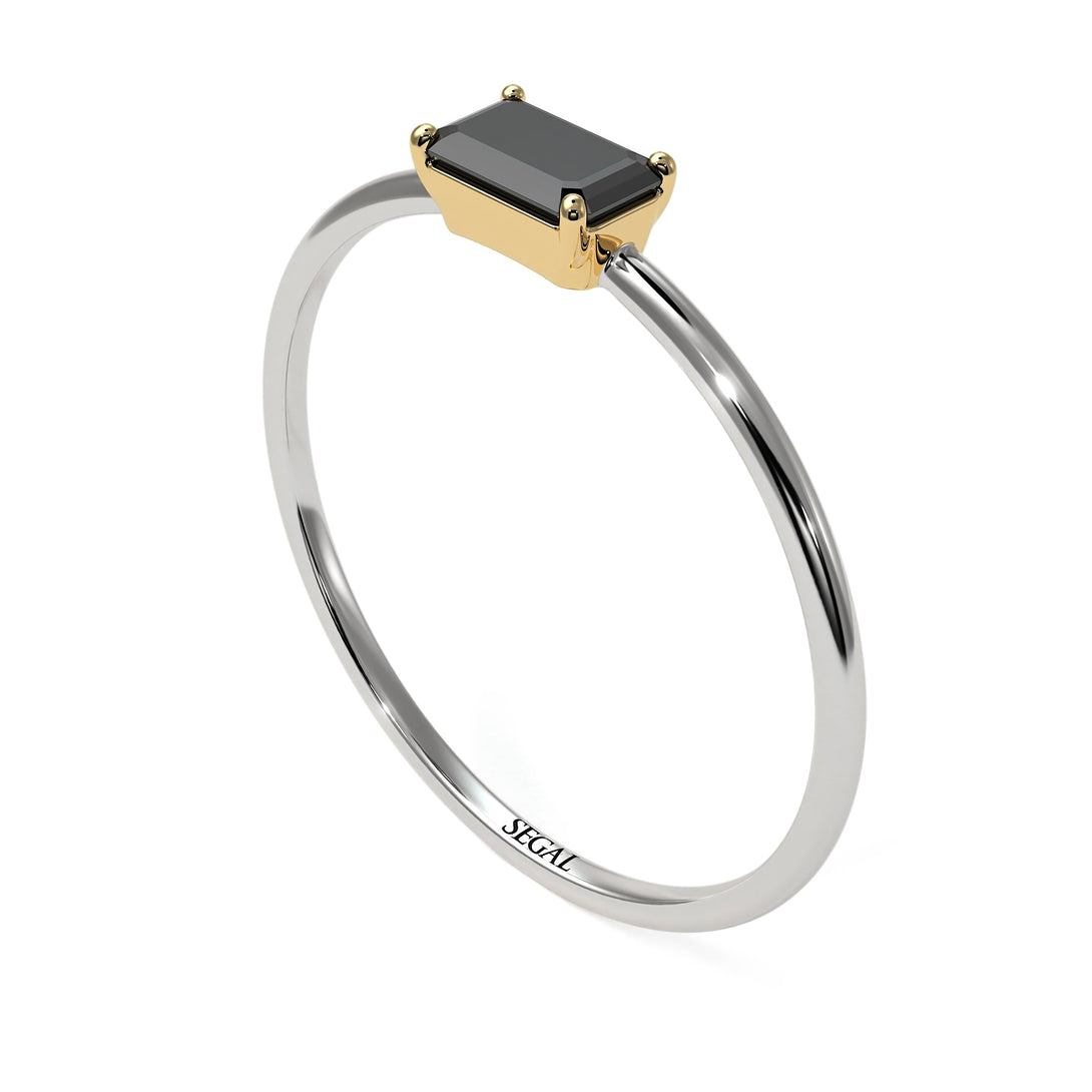 Two Tones Minimalist Emerald Cut Black Diamond Ring - Isla No. 20