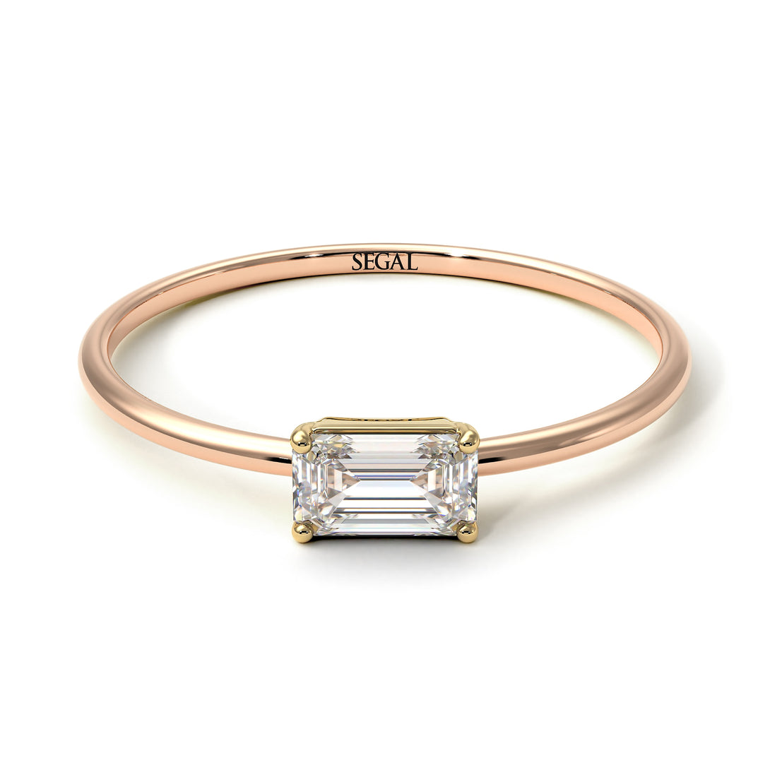 Two Tones Minimalist Emerald Cut Diamond Ring - Isla No. 16