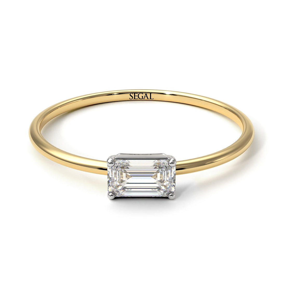 Two Tones Minimalist Emerald Cut Diamond Ring - Isla No. 17