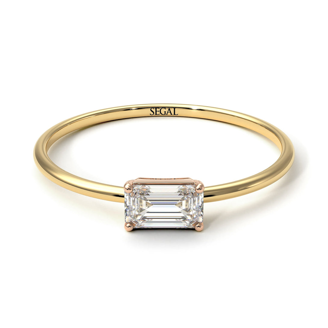 Two Tones Minimalist Emerald Cut Diamond Ring - Isla No. 16
