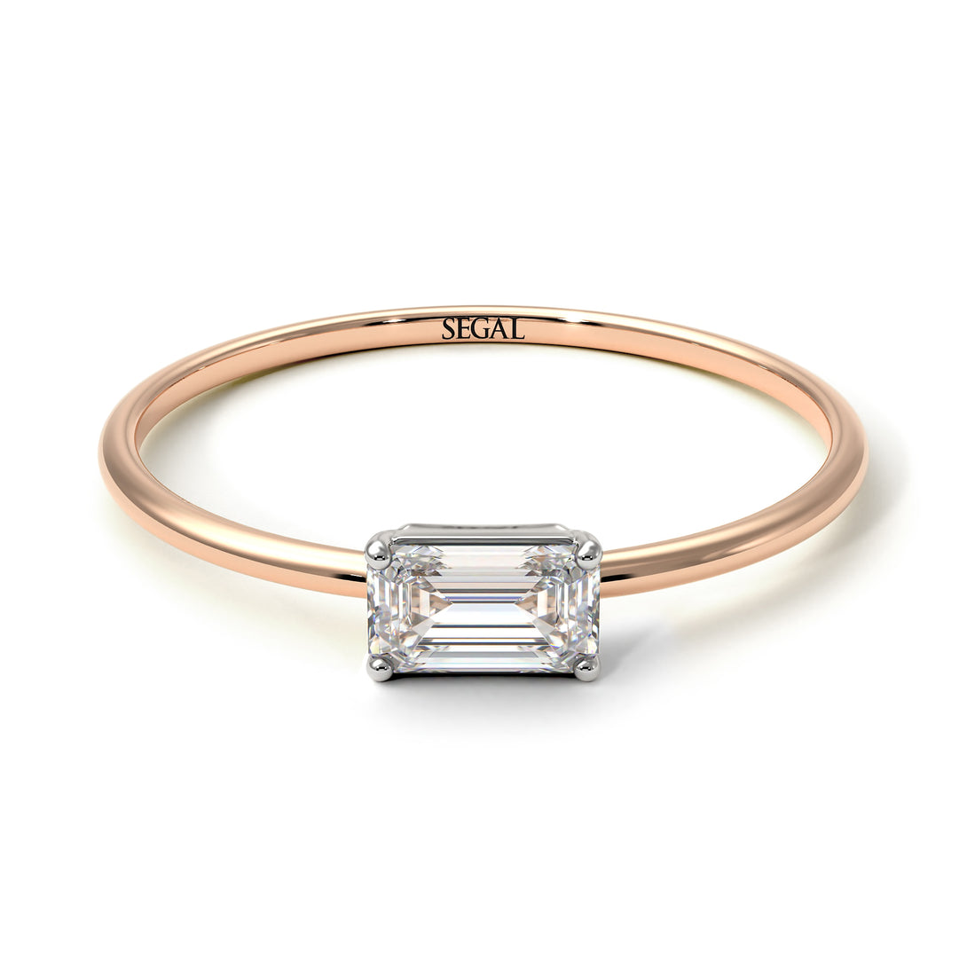 Two Tones Minimalist Emerald Cut Diamond Ring - Isla No. 18
