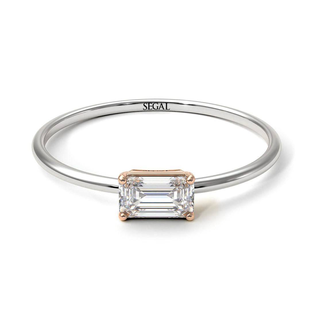 Two Tones Minimalist Emerald Cut Diamond Ring - Isla No. 18