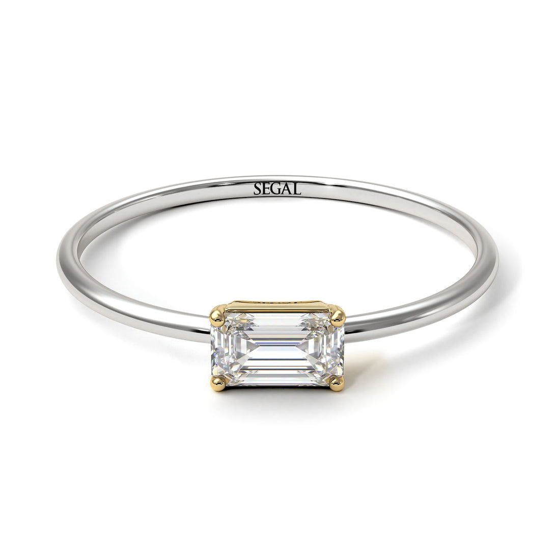 Two Tones Minimalist Emerald Cut Diamond Ring - Isla No. 17