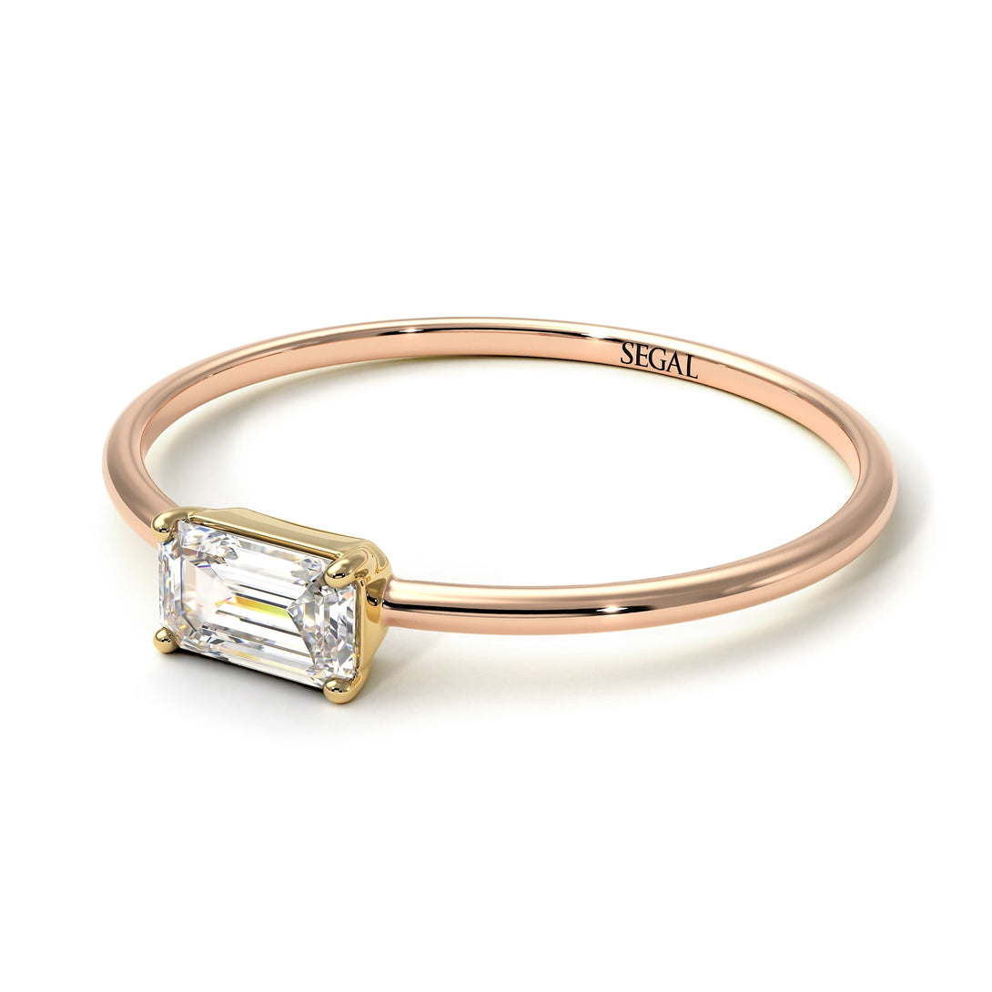 Two Tones Minimalist Emerald Cut Diamond Ring - Isla No. 16