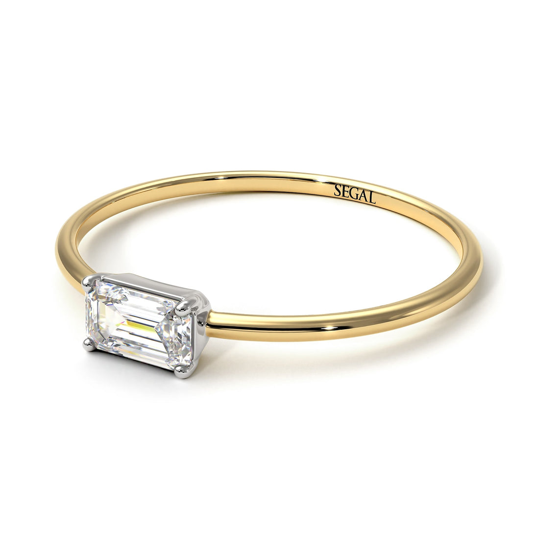 Two Tones Minimalist Emerald Cut Diamond Ring - Isla No. 17