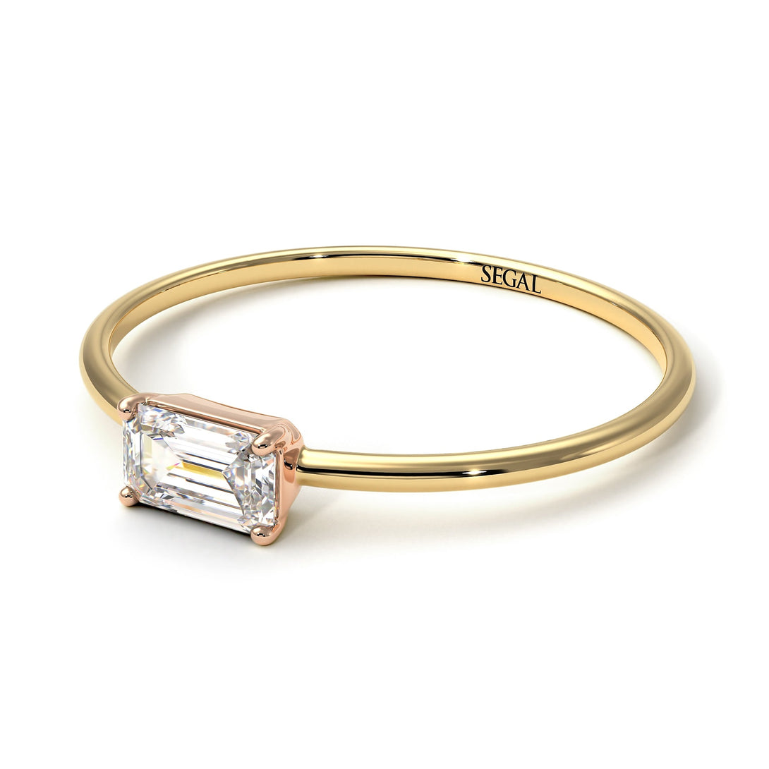 Two Tones Minimalist Emerald Cut Diamond Ring - Isla No. 16