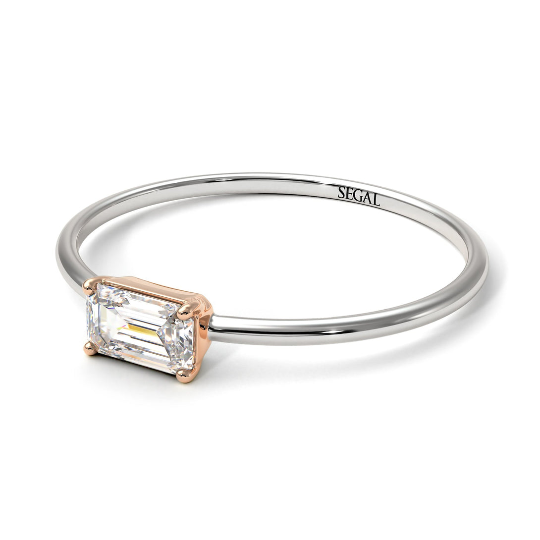 Two Tones Minimalist Emerald Cut Diamond Ring - Isla No. 18