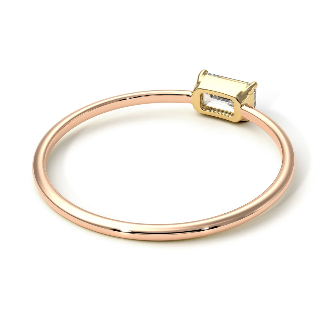 Two Tones Minimalist Emerald Cut Diamond Ring - Isla No. 16