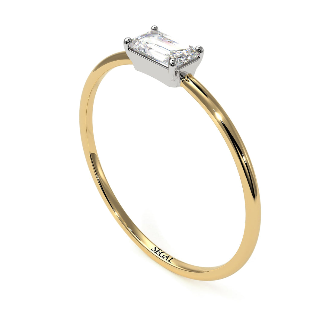 Two Tones Minimalist Emerald Cut Diamond Ring - Isla No. 17