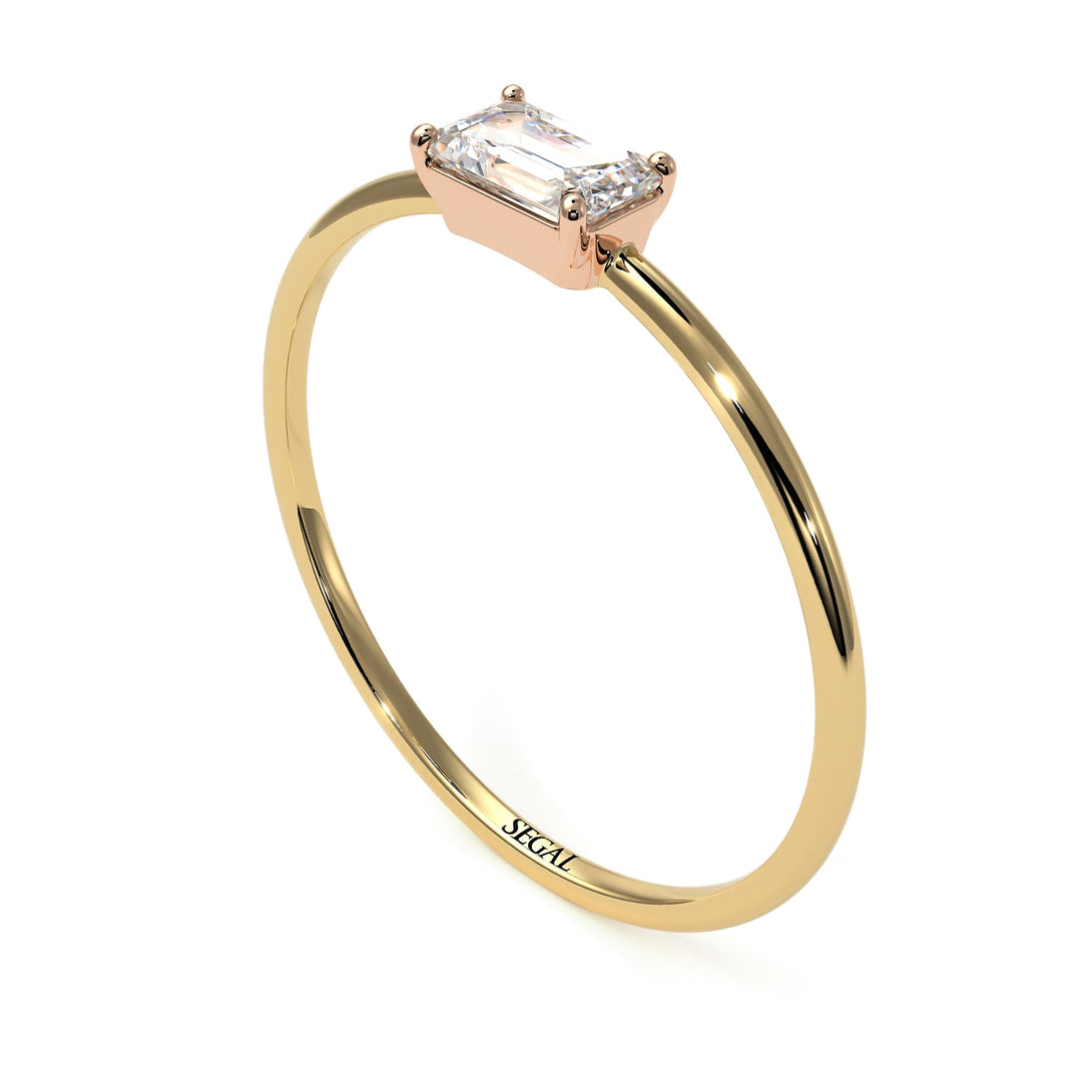 Two Tones Minimalist Emerald Cut Diamond Ring - Isla No. 16