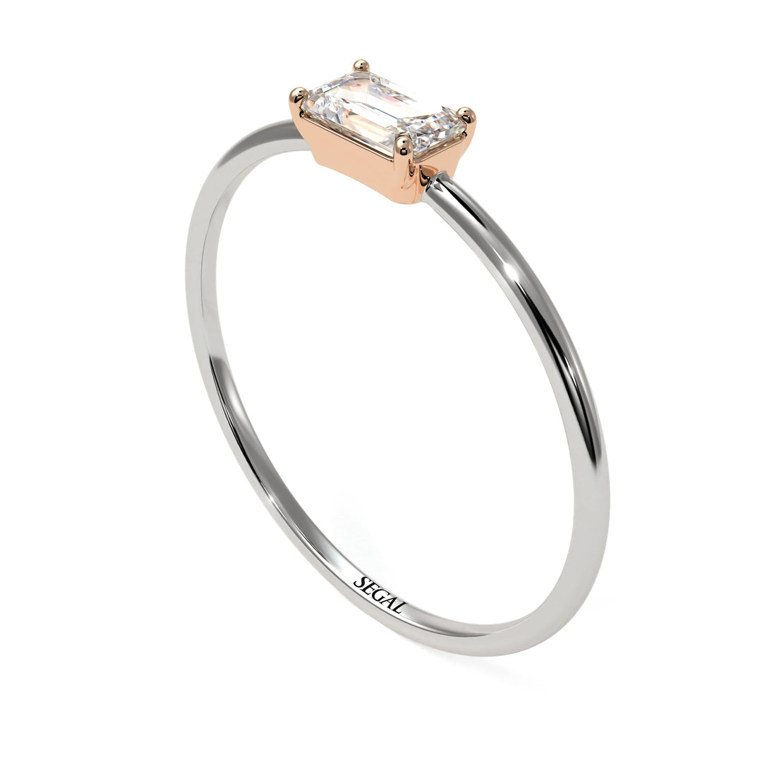 Two Tones Minimalist Emerald Cut Diamond Ring - Isla No. 18