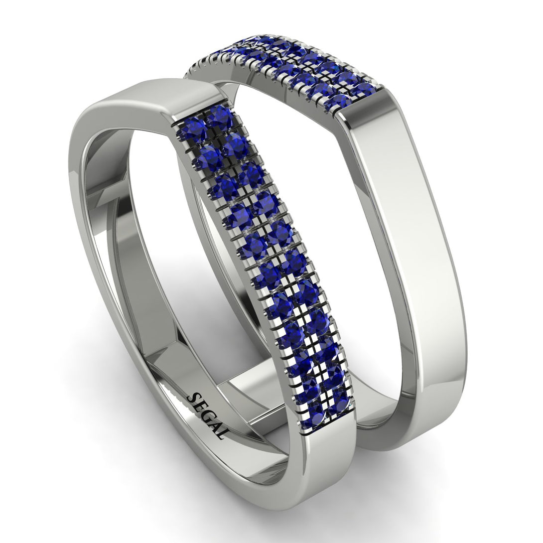 Geometric Sapphire Double Wedding Band - Hayden No. 15