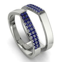 Geometric Sapphire Double Wedding Band - Hayden No. 15 image 1
