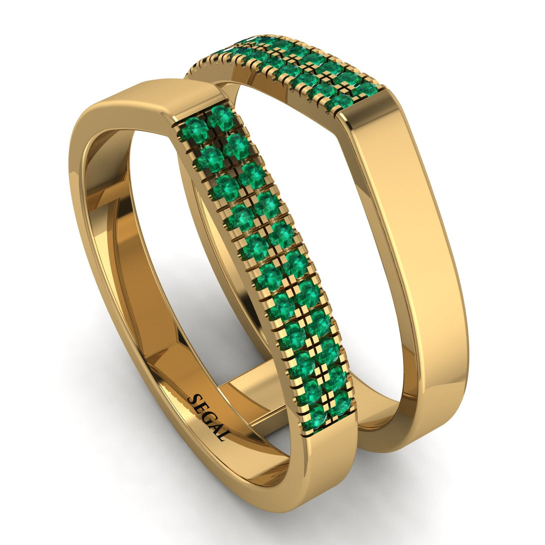 Geometric Emerald Double Wedding Band - Hayden No. 4