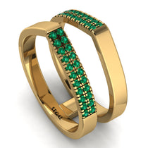 Geometric Emerald Double Wedding Band - Hayden No. 4 image 1