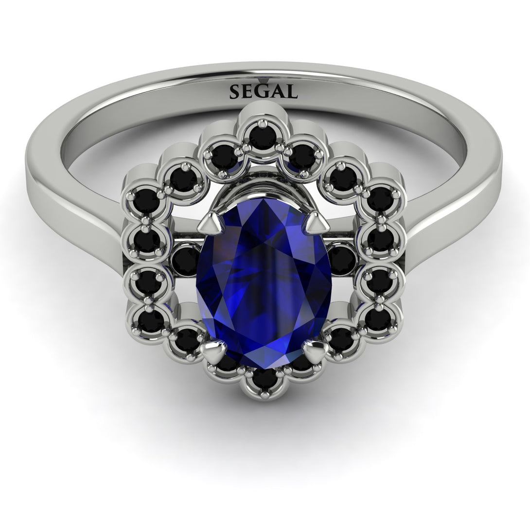 Honeycomb Halo Oval Sapphire Ring - Laura No. 45