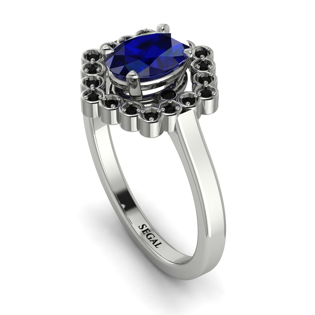Honeycomb Halo Oval Sapphire Ring - Laura No. 45