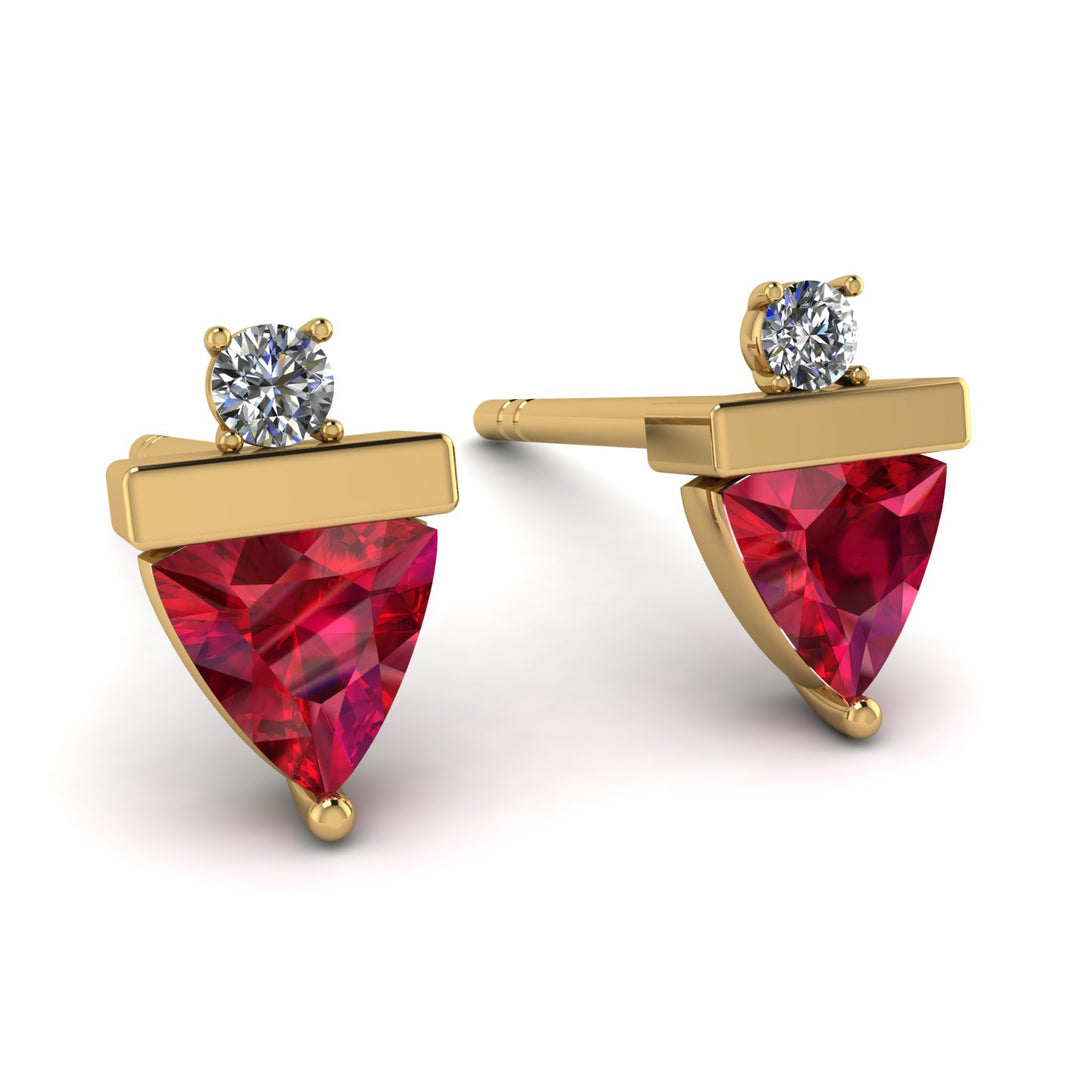 Triangle Ruby Earrings With Round Stone - Estella No. 10