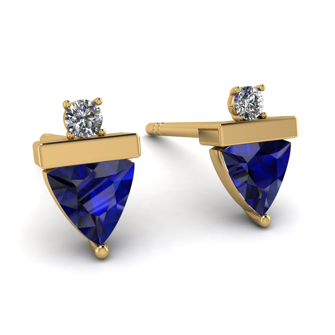 Triangle Sapphire Earrings With Round Stone - Estella No. 13