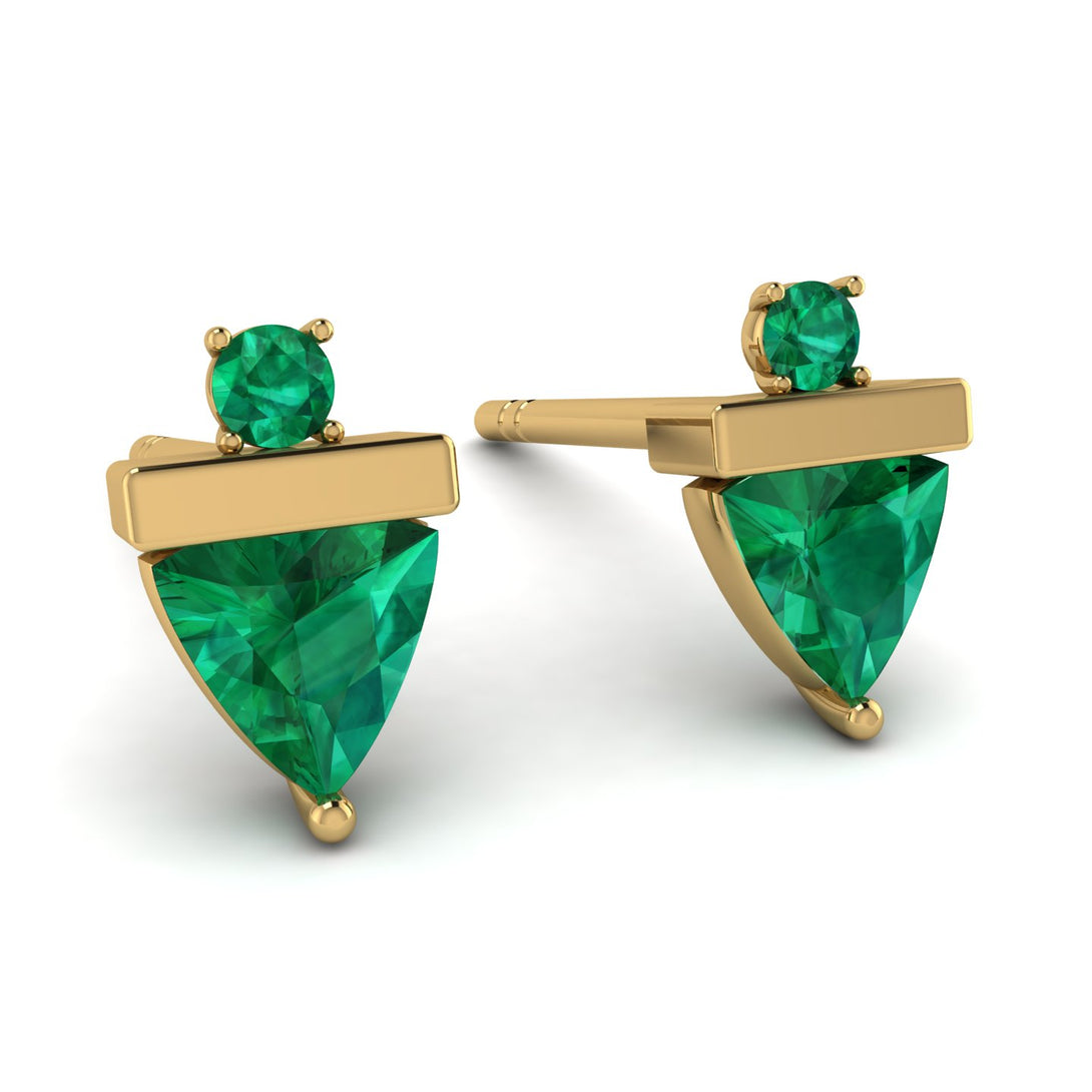 Triangle Emerald Earrings With Round Stone - Estella No. 19