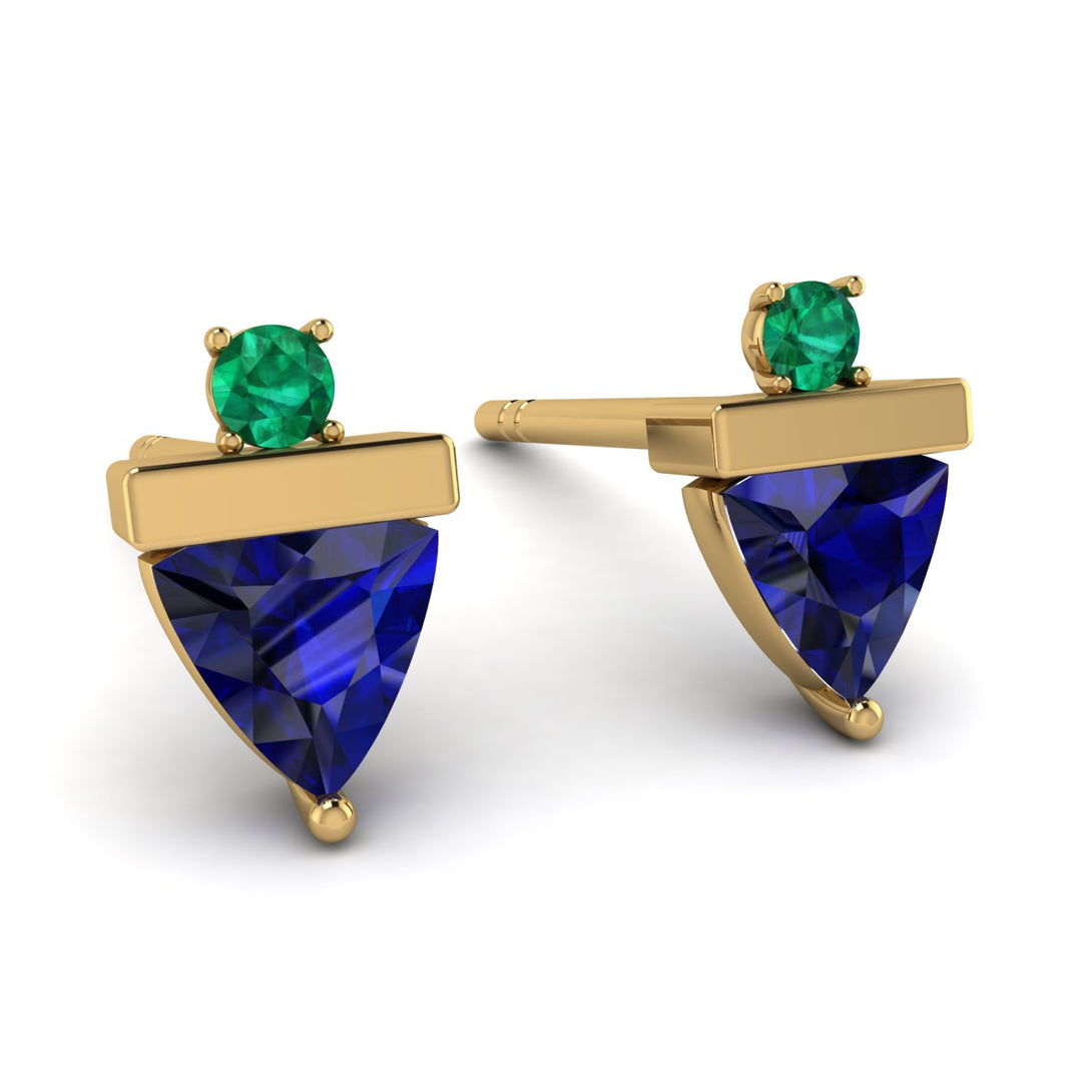 Triangle Sapphire Earrings With Round Stone - Estella No. 28