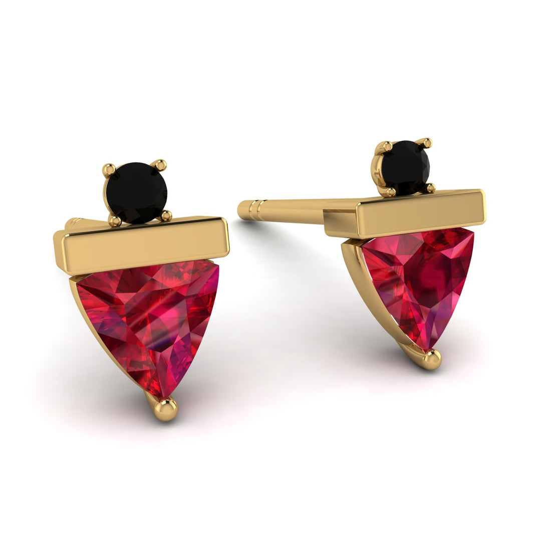Triangle Ruby Earrings With Round Stone - Estella No. 40