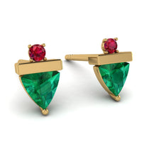 Triangle Emerald Earrings With Round Stone - Estella No. 49 image 1