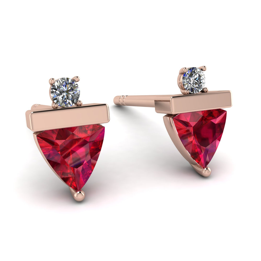 Triangle Ruby Earrings With Round Stone - Estella No. 11