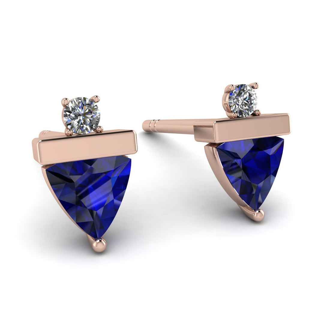 Triangle Sapphire Earrings With Round Stone - Estella No. 14