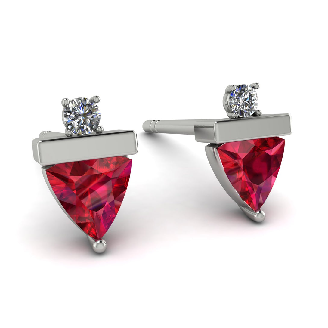 Triangle Ruby Earrings With Round Stone - Estella No. 12