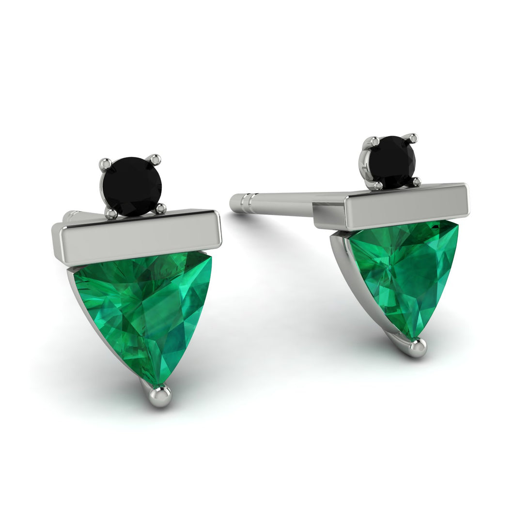 Triangle Emerald Earrings With Round Stone - Estella No. 36
